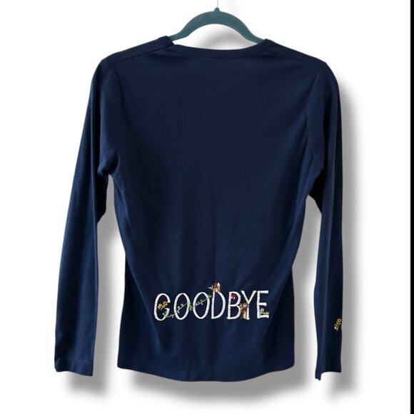 Vtg Cyn Les Blue Fall Hello Goodbye Fall Embroidery Long Sleeve Top Size Medium - Picture 2 of 16